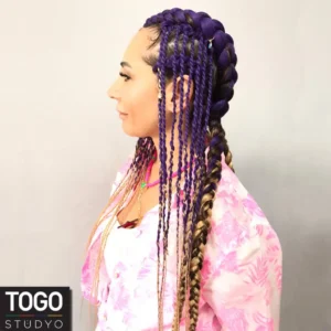 Afro Dalgası Afrika Örgüsü veya Cornrows 6 mor renkli saç örgüsü